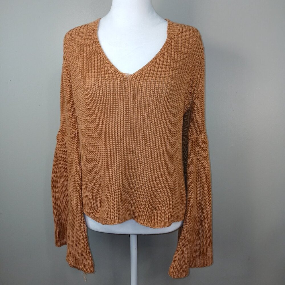 GRADE AND GATHER CABLE KNIT SWEATER WITH BELL SLEEVES MUSTARD COLOR SIZE SMALL